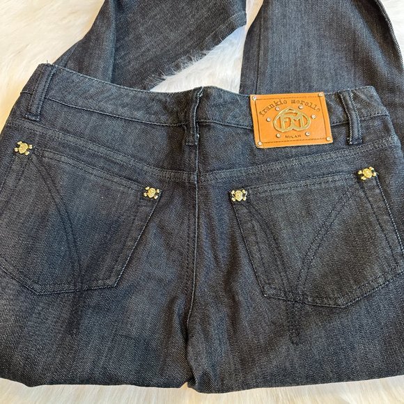 Frankie Morello Jeans Slim Straight Leg Gold Skull Crossbones Streetwear Size 28 - Picture 3 of 16